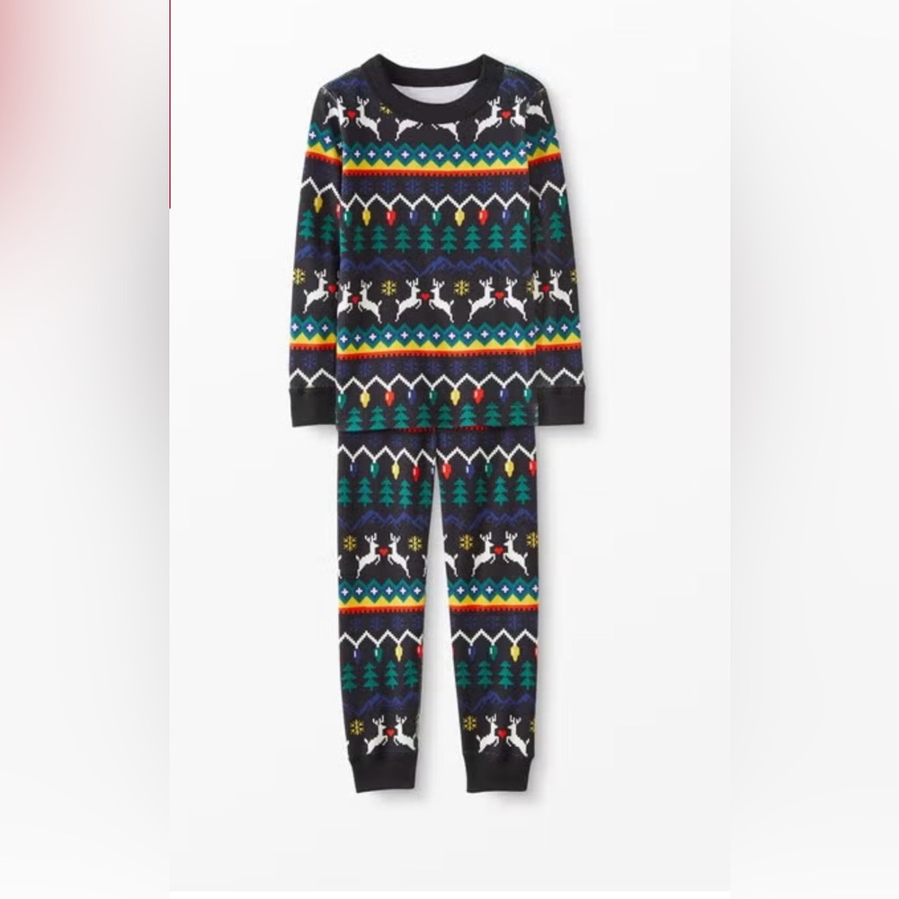 Hanna Andersson long John pajama set in very merry reindeer Christmas 140 CM 10